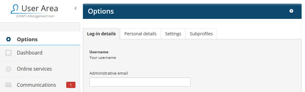 Options section in the User Area